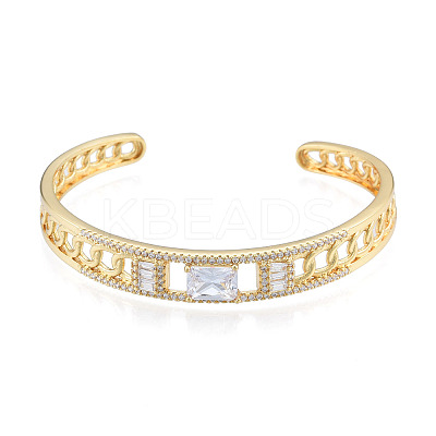 Cubic Zirconia Rectangle Open Cuff Bangle BJEW-N014-014-1