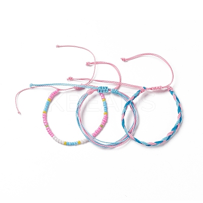 3Pcs 3 Style Plastic Braided Bead Bracelets Set BJEW-B065-08B-1