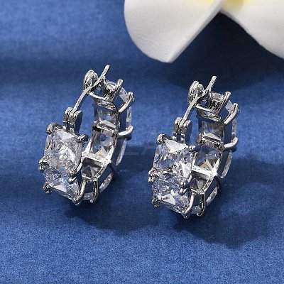 Square Brass Micro Pave Clear Cubic Zirconia Hoop Earrings EJEW-H108-07P-1