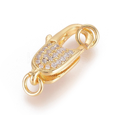 Brass Micro Pave Grade AAA Cubic Zirconia Lobster Claw Clasps X-ZIRC-P029-08G-NR-1