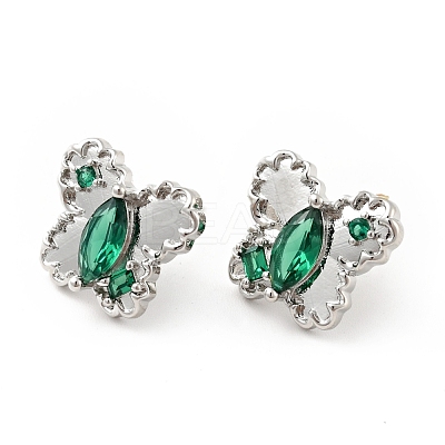 Green Cubic Zirconia Butterfly Stud Earrings EJEW-G297-35B-P-1