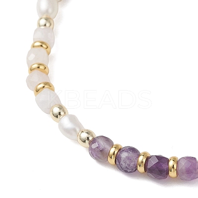 Natural Gemstone & Cultured Freshwater Pearl Cube & Rice Beaded Stretch Bracelets for Women BJEW-JB13390-1