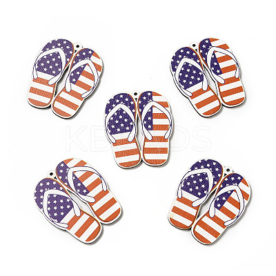 American Flag Theme Single Face Printed Aspen Wood Shoe Big Pendants WOOD-G014-14-1