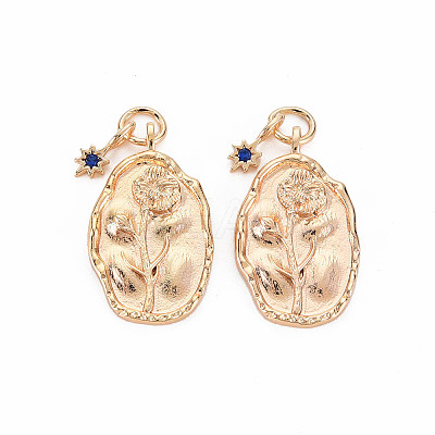Brass Capri Blue Rhinestone Pendants X-KK-S364-219-1