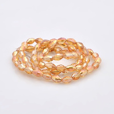 AB Color Plated Glass Faceted Rice Beads Strands GLAA-A030A-AB01-1