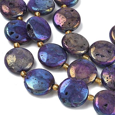 Electroplated Natural Druzy Geode Crystal Beads Strands G-G459-04G-1