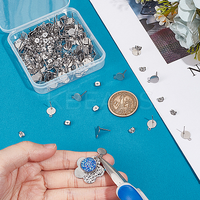 100Pcs Flat Round 304 Stainless Steel Ear Stud Components STAS-UN0053-60-1