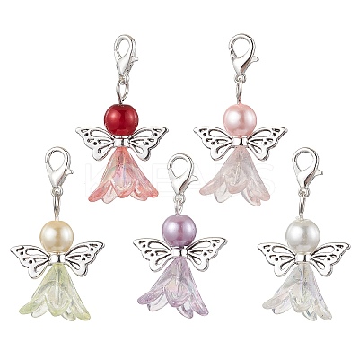 Angel Acrylic & Glass Pearl Pendant Decorations HJEW-JM02364-02-1