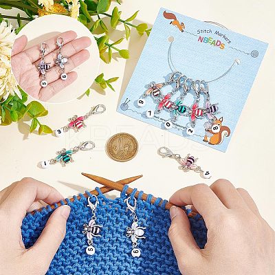 Alloy Enamel & Acrylic Pendant Locking Stitch Markers HJEW-AB00121-1