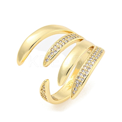 Brass Micro Pave Clear Cubic Zirconia Open Cuff Rings for Women RJEW-L121-005G-1