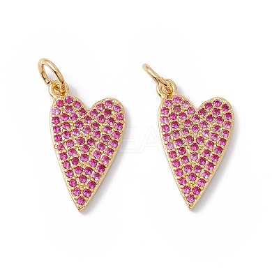 Rack Plating Brass Micro Pave Hot Pink Cubic Zirconia Pendants ZIRC-C040-19G-1