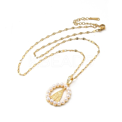 Resin Pearl Beaded Saint Pendant Necklace with Cubic Zirconia LS-NJEW-F299-03G-1