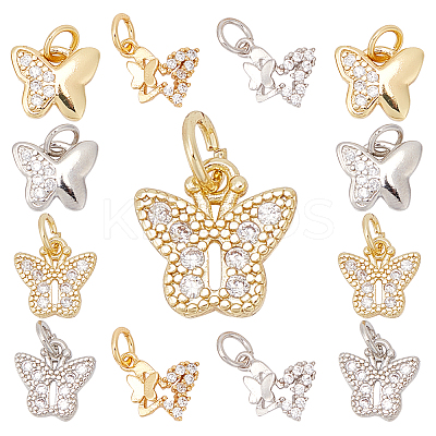 12Pcs 3 Style Brass Micro Pave Clear Cubic Zirconia Pendant KK-SC0002-83-1