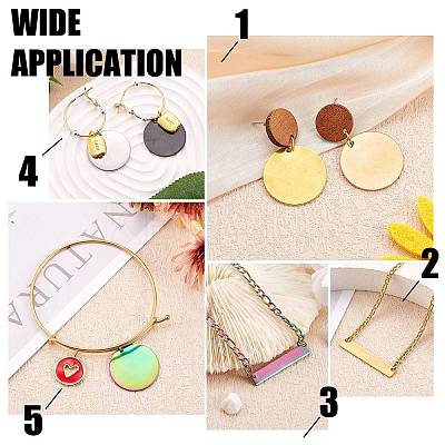 20Pcs 10 Style 304 Stainless Steel Flat Round Pendants & Rectangle Connector Charms Ion Plating(IP) FIND-SZ0002-35-1