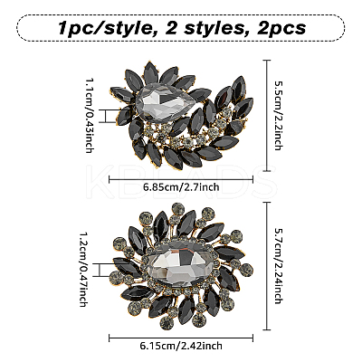 2Pcs 2 Style Rhinestone Flower & Wing Brooch Pin JEWB-HY0001-09A-1