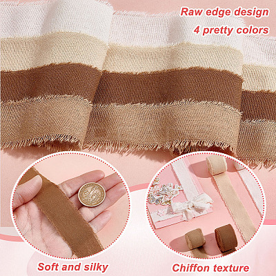 4 Rolls 4 Colors Cotton Frayed Ribbons OCOR-PH0005-71-1