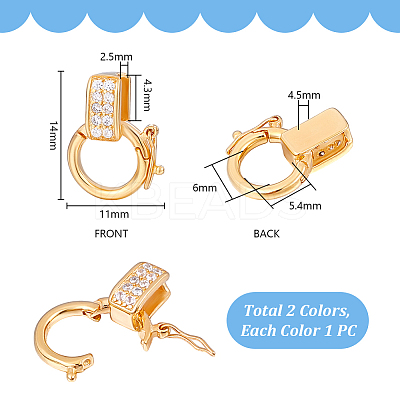 2Pcs 2 Colors 925 Sterling Silver Micro Pave Clear Clear Cubic Zirconia Twister Clasps STER-PH0003-53-1