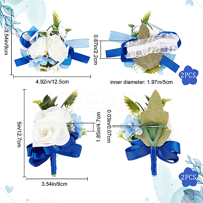 Silk Cloth Wrist Corsage & Flower Boutonniere Brooch AJEW-CP0009-43-1