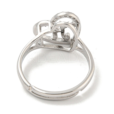 Heart with Letter Rack Plating Brass Micro Pave Cubic Zirconia Adjustable Rings for Women RJEW-I105-06P-K-1
