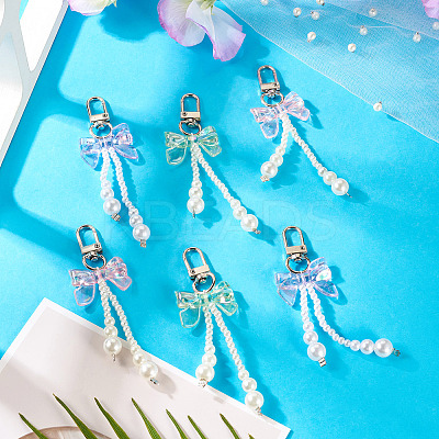 6Pcs 3 Colors ABS Plastic Imitation Pearl Pendant Decorations AJEW-TA0002-30-1