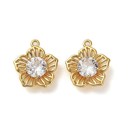Brass Micro Pave Cubic Zirconia Pendants KK-P285-11G-1