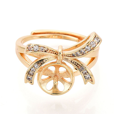 Bowknot Brass Micro Pave Clear Cubic Zirconia Adjustable Ring Settings KK-T076-27G-1