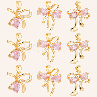 12Pcs 3 Style Brass Micro Pave Cubic Zirconia Pendants KK-BBC0019-52-1