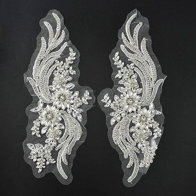 Phoenix Tail Pattern Glass Rhinestone & Mesh Base Fabrics Handwork Embroidery Cloth Sew on Appliques PATC-WH0009-02B-1