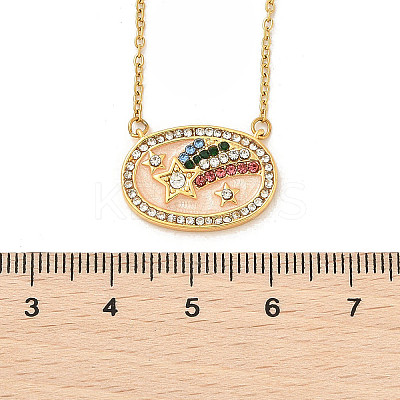 Brass Micro Pave Cubic Zirconia Star Oval Pendant Necklaces LS-NJEW-R018-04G-02-1