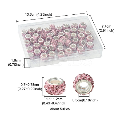 50Pcs Polymer Clay Rhinestone European Large Hole Beads FPDL-YW0001-01A-1