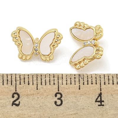 Brass Pave Clear Cubic Zirconia Butterfly Connector Charms with Sea Shell KK-Q820-13G-1