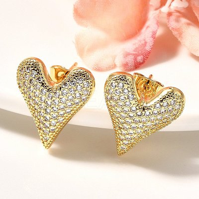 Rack Plating Brass Micro Pave Clear Cubic Zirconia Stud Earrings EJEW-C125-06B-G-1