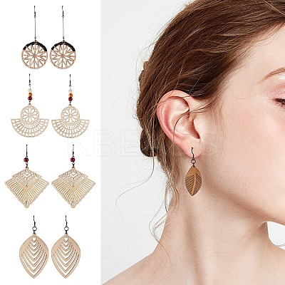 DIY Wood Pendant Drop Earring Making Kit DIY-SZ0007-36-1