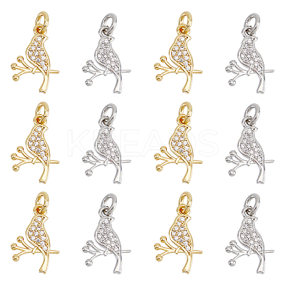 12Pcs 2 Colors Brass Micro Pave Clear Cubic Zirconia Charms FIND-DC0003-27-1