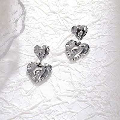 304 Stainless Steel Hammered Heart Dangle Stud Earrings JE1119B-1