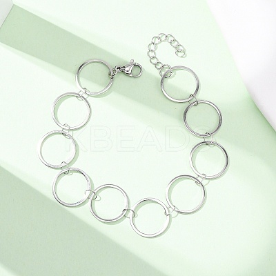 304 Stainless Steel Ring Link Chain Bracelets BJEW-P373-02C-P-1