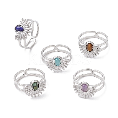 Natural White Jade & Amethyst & Lapis Lazuli & Tiger Eye 7 African Turquoise Finger Ring RJEW-JR00767-02-1