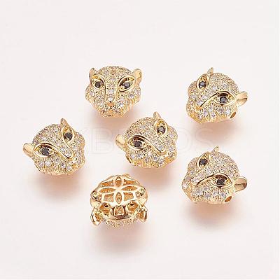 Brass Micro Pave Cubic Zirconia Leopard Beads ZIRC-L007-41G-1