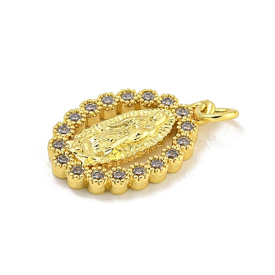 Virgin Mary Theme Rack Plating Brass Micro Pave Cubic Zirconia Pendants KK-C074-70G-03-1