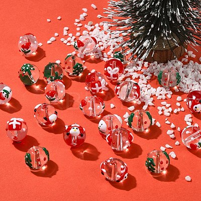 Christmas Transparent Glass Enamel Beads GLAA-YW0005-06A-01-1