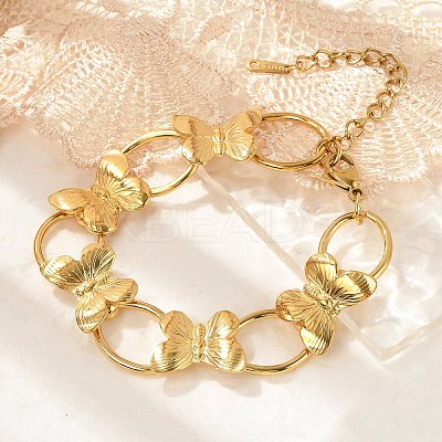 304 Stainless Steel Butterfly & Oval Link Bracelets for Women  BJEW-U023-03G-1
