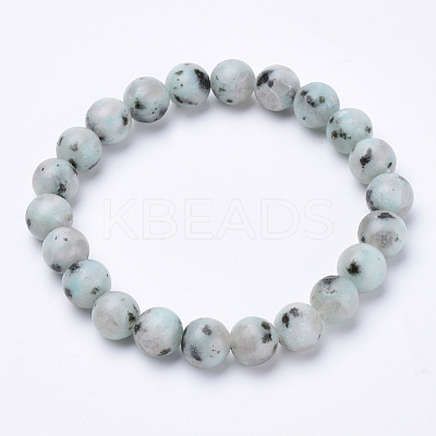 Natural Sesame Jasper/Kiwi Jasper Beaded Stretch Bracelets BJEW-S128-04-1