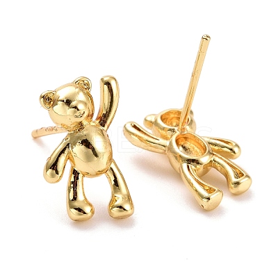 Bear Brass Stud Earrings for Women EJEW-E167-05G-1