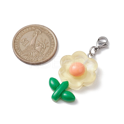 Translucent Resin Flower Pendant Decorations HJEW-JM01891-1