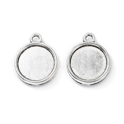 Tibetan Style Antique Silver Alloy Flat Round Pendant Cabochon Settings X-TIBEP-M022-32AS-1