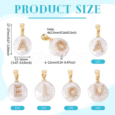 5Pcs 5 Styles Natural Cultured Freshwater Pearl Nuggets with Letter Pendants KK-TA0002-37-1