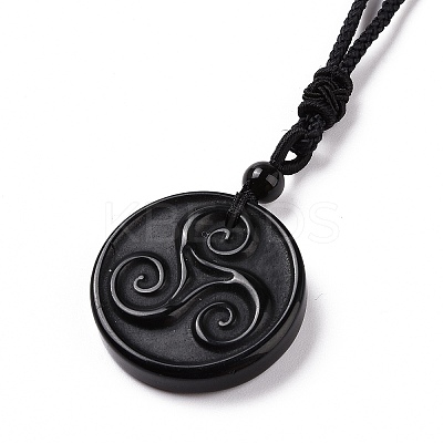 Natural Gemstone Triskele/Triskelion Pendant Necklace with Nylon Cord for Women NJEW-E091-01-1
