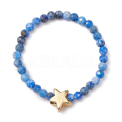 Round Natural Tiger Eye & Black Rutilated Quartz & Lapis Lazuli & Pink Opal Beads Stretch Rings RJEW-JR00790-1