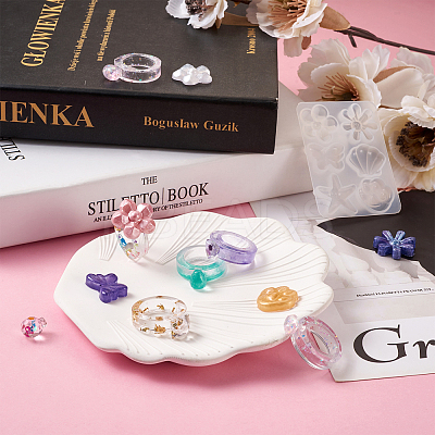 Spinning Fidget Ring & Butterfly & Shell & Flower & Starfish & Paw Print Silicone Molds Kit BY-TAC0003-08-1