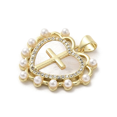 Brass Pave Shell Pendants KK-I708-17H-G-1